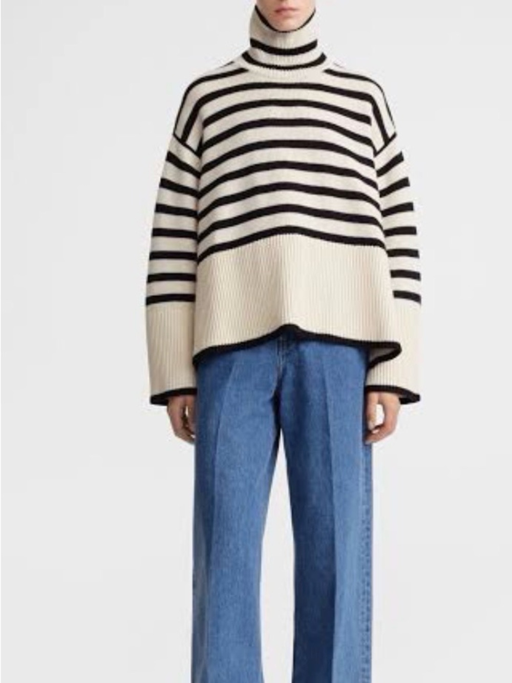 Toteme Black & Cream Striped Turtleneck Sweater